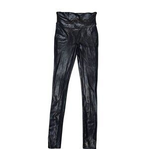 Spanx Faux Leather High-Waisted Leggings XS Black Shiny Stretchy Material Versat